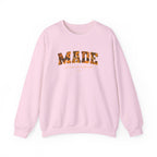 Made Floral Crewneck Sweatshirt — "Made" with Autumn Blossom Graphic