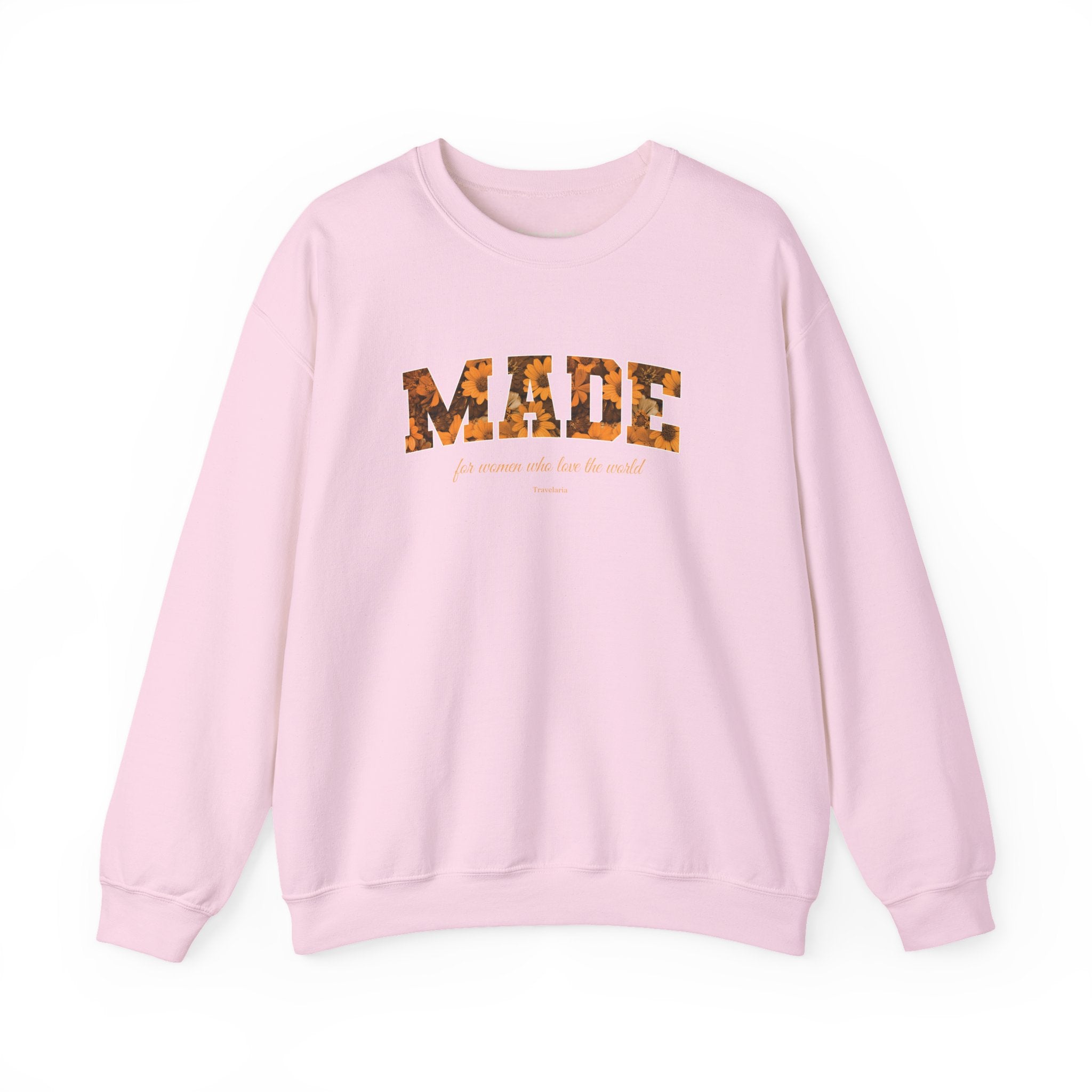 Made Floral Crewneck Sweatshirt — "Made" with Autumn Blossom Graphic
