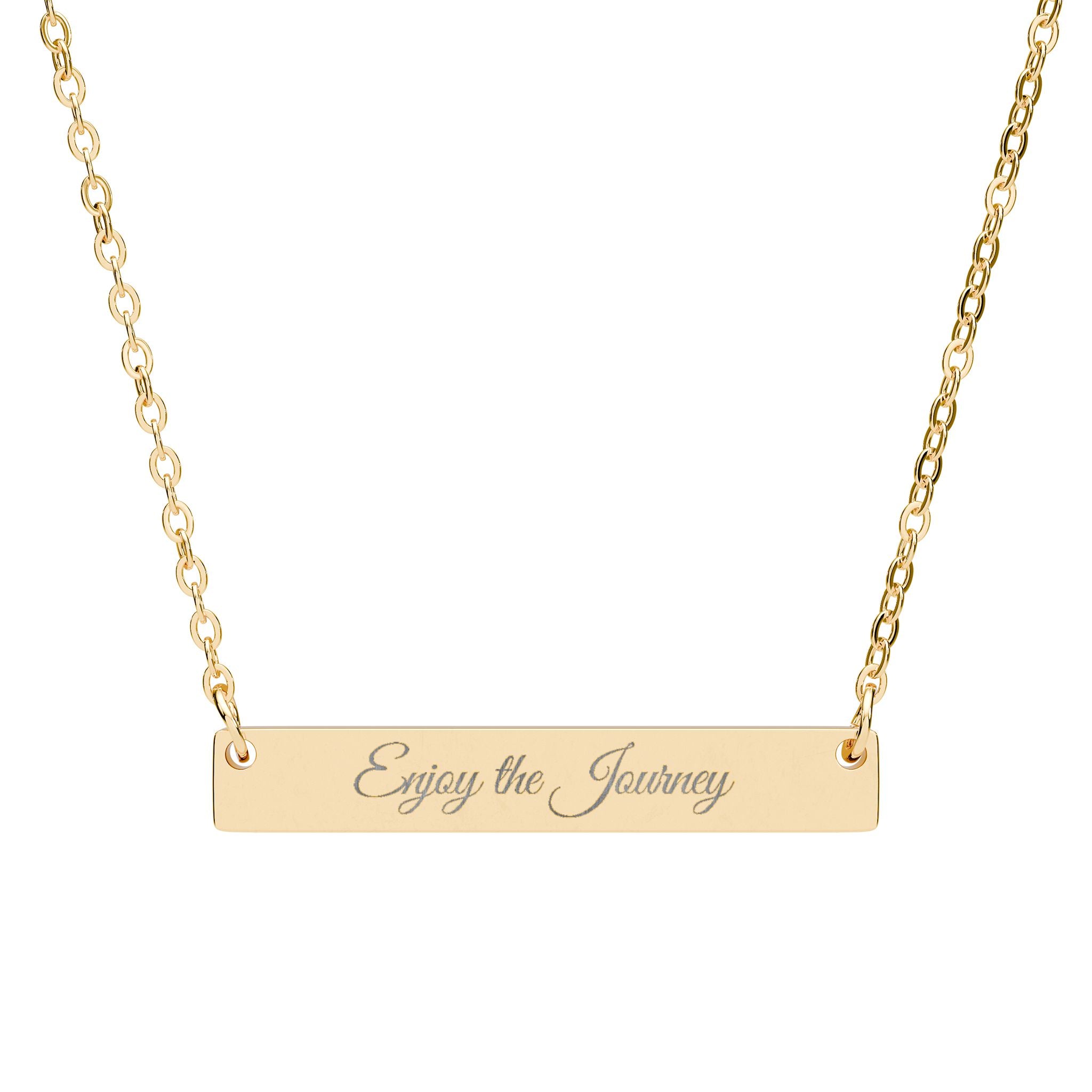 Engraved Horizontal Bar Necklace — Personalized 'Enjoy the Journey' Pendant