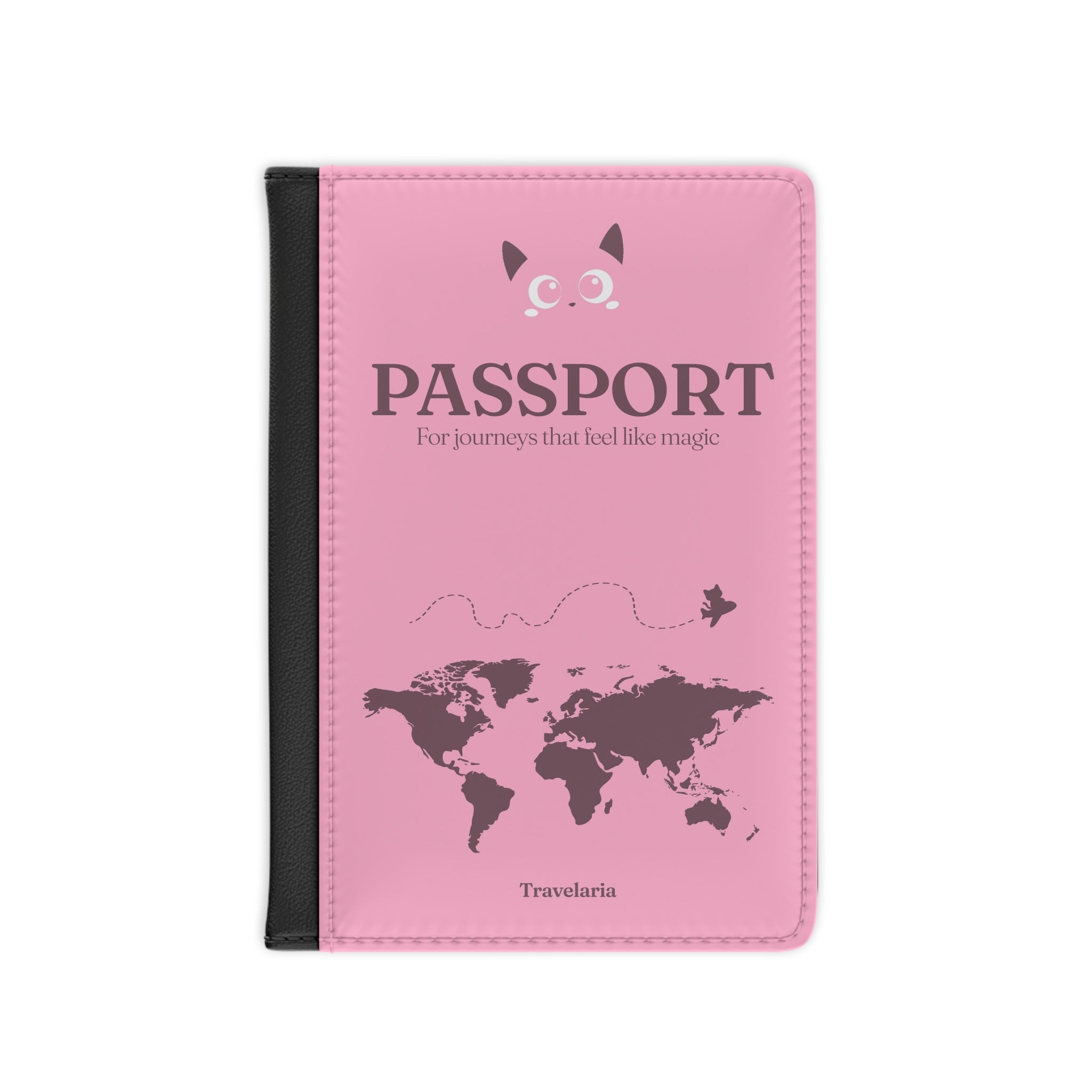 Pink Cat Passport Cover — "Passport: For journeys that feel like magic" Travel Wallet Pink