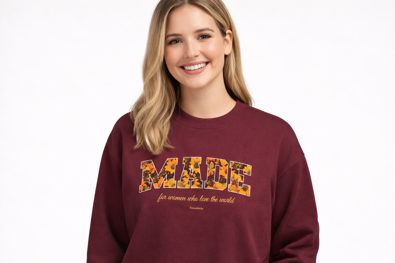 Made Floral Crewneck Sweatshirt — "Made" with Autumn Blossom Graphic