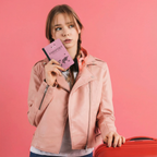 Pink Cat Passport Cover — "Passport: For journeys that feel like magic" Travel Wallet Pink