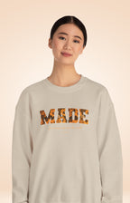 Made Floral Crewneck Sweatshirt — "Made" with Autumn Blossom Graphic